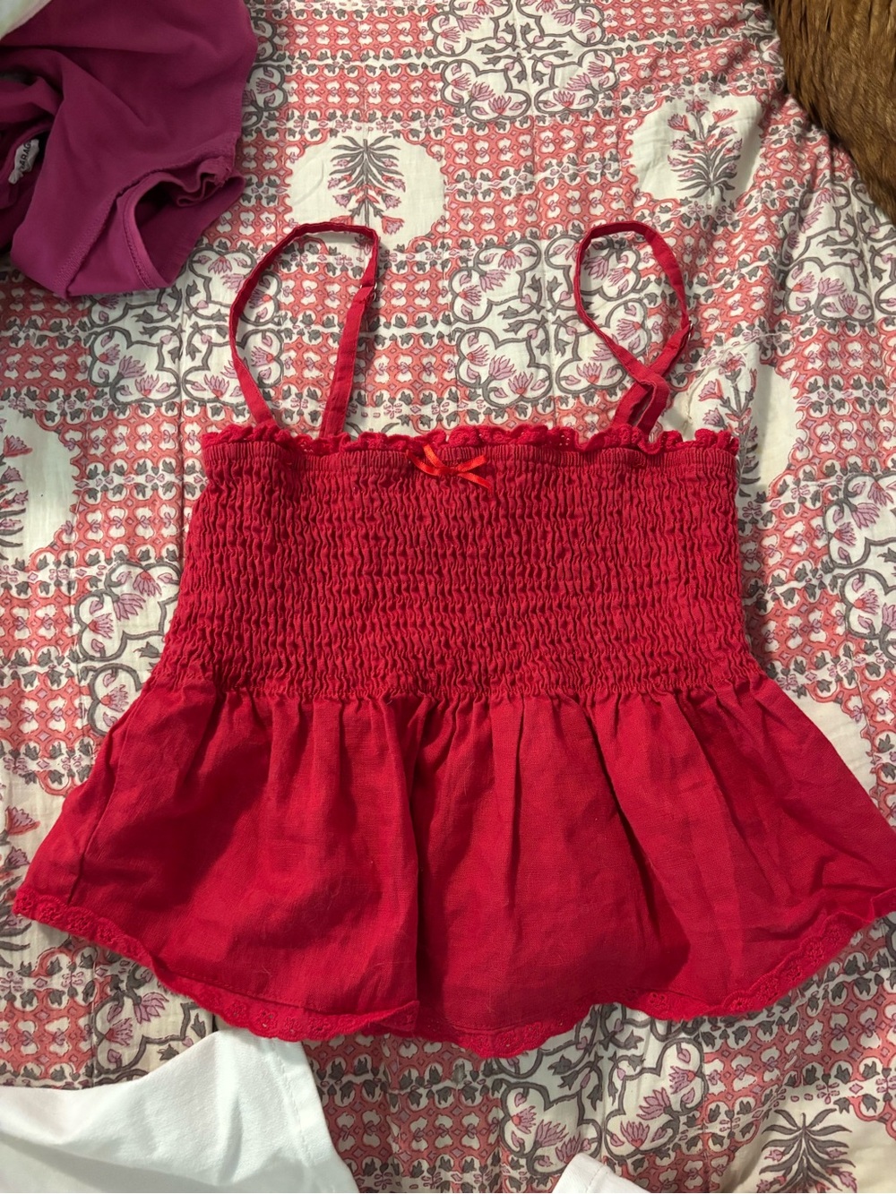 Edikted Red Smocked Peplum Cami Tank Top